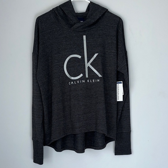 Calvin Klein Tops - Calvin Klein Dark Gray Logo Hoodie